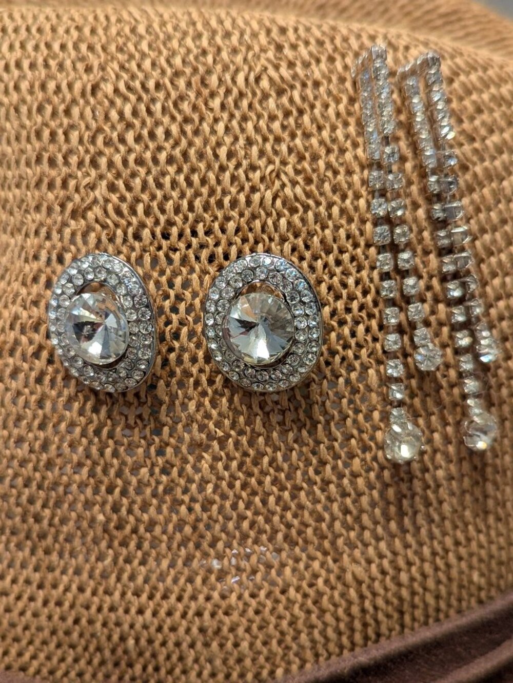 Vintage Rhinestone Statement Earrings & Dangle Earrings Silver Tone Glam Jewelry